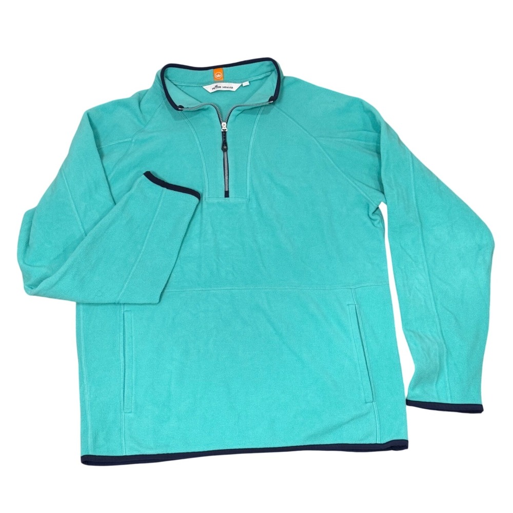 Peter Millar Crown Sport Mens M Lily Pad Aqua Micro Fleece Quarter Zip Pullover